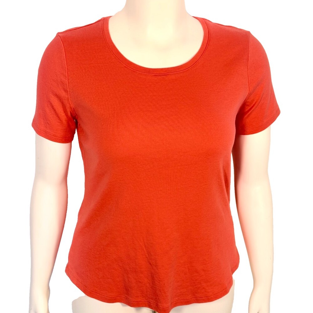 Ruby Rd. Tee Shirt Women's Size L Coral Round Neck Scallop Hem